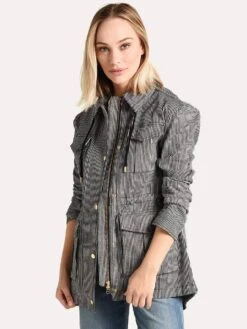 ATM Women's Railroad Stripe Field Jacket -Standrews Links Officials Store aw5880 maq indigo whitestripe