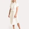 ATM Women's Cotton Oxford Short Sleeve Belted Shirt Dress