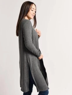 Beyond Yoga High Slit Long Duster Cardigan -Standrews Links Officials Store bh2116 mid heathergrayalt1