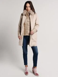 Herno Women's Cashmere Cocoon Coat With Removable Sleeves And Windgaurd Fur Collar -Standrews Links Officials Store ca0163d 38020 wheatalt2