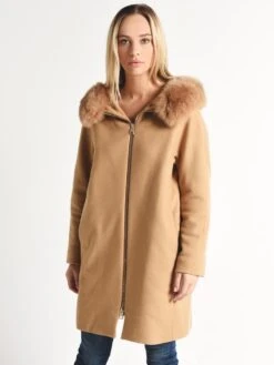 Herno Women's Wool Duffle Coat With Fox Trimmed Hood