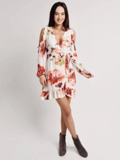 Arkco Flower Pattern Wrap Dress -Standrews Links Officials Store dhf24556e offwhite redalt1