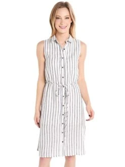 Everly Button Down Shift Dress With Tie