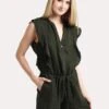 Velvet Women's Francis Woven Linen Ruffle Romper