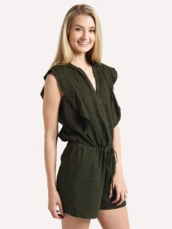 Velvet Women's Francis Woven Linen Ruffle Romper -Standrews Links Officials Store francis03 dillweedalt1