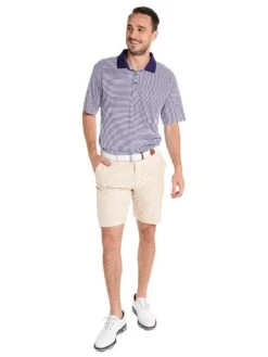 Saint Bernard Stripe Performance Knit Collar Polo -Standrews Links Officials Store hl1036 eggplantwhitealt1