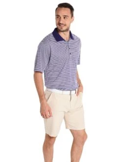 Saint Bernard Stripe Performance Knit Collar Polo -Standrews Links Officials Store hl1036 eggplantwhitealt2