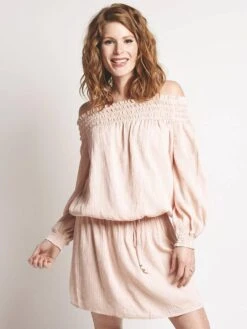 Line & Dot Inez Off Shoulder Dress -Standrews Links Officials Store ld3876a peach b8a2f177 de6a 4a48 8a73 88f39c12cda5