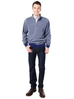 Peter Millar Men's Melange Fleece Herringbone 1/4 Zip Pullover -Standrews Links Officials Store mf16k37 patriotnavyalt1