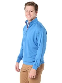 Peter Millar Men's Heather Interlock With Contrast Quarter-Zip -Standrews Links Officials Store mf16k40 hawaiianbluealt1