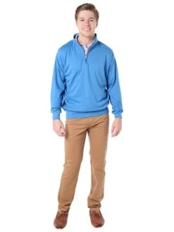 Peter Millar Men's Heather Interlock With Contrast Quarter-Zip -Standrews Links Officials Store mf16k40 hawaiianbluealt3