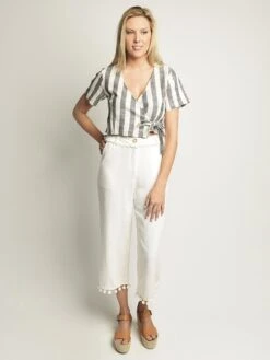 Moon River Wide Leg Pant With Pom Trim -Standrews Links Officials Store mr3717 ivoryalt1