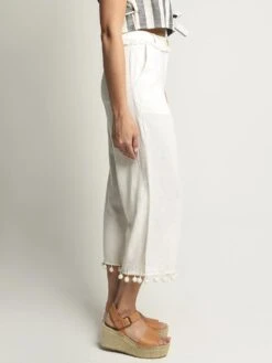 Moon River Wide Leg Pant With Pom Trim -Standrews Links Officials Store mr3717 ivoryalt2