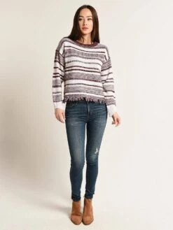 Moon River Knit Stripe Sweater -Standrews Links Officials Store mr4174 burgundystripealt1