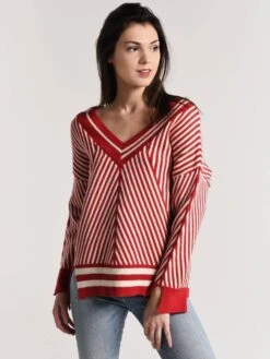 Moon River V-Neck Stripe Sweater