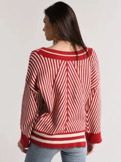 Moon River V-Neck Stripe Sweater -Standrews Links Officials Store mr4575 redstripealt2