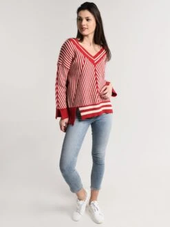 Moon River V-Neck Stripe Sweater -Standrews Links Officials Store mr4575 redstripealt3