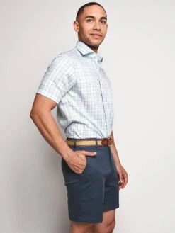 Peter Millar Men's Crown Ease Sloan Plaid Short Sleeve Sport Shirt -Standrews Links Officials Store ms18w114css heronbluealt1