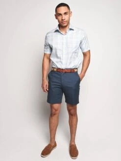 Peter Millar Men's Crown Ease Sloan Plaid Short Sleeve Sport Shirt -Standrews Links Officials Store ms18w114css heronbluealt3