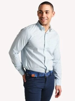 Faherty Brand Stretch Poplin Shirt -Standrews Links Officials Store mws1924 greenginghamalt2