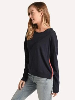 Sundry Side Stripes Easy Long Sleeve Sweatshirt -Standrews Links Officials Store p3 793t5 navysidestripesalt1