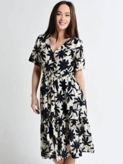 Trovata Willow Ruffle Hem Dress Navy Floral