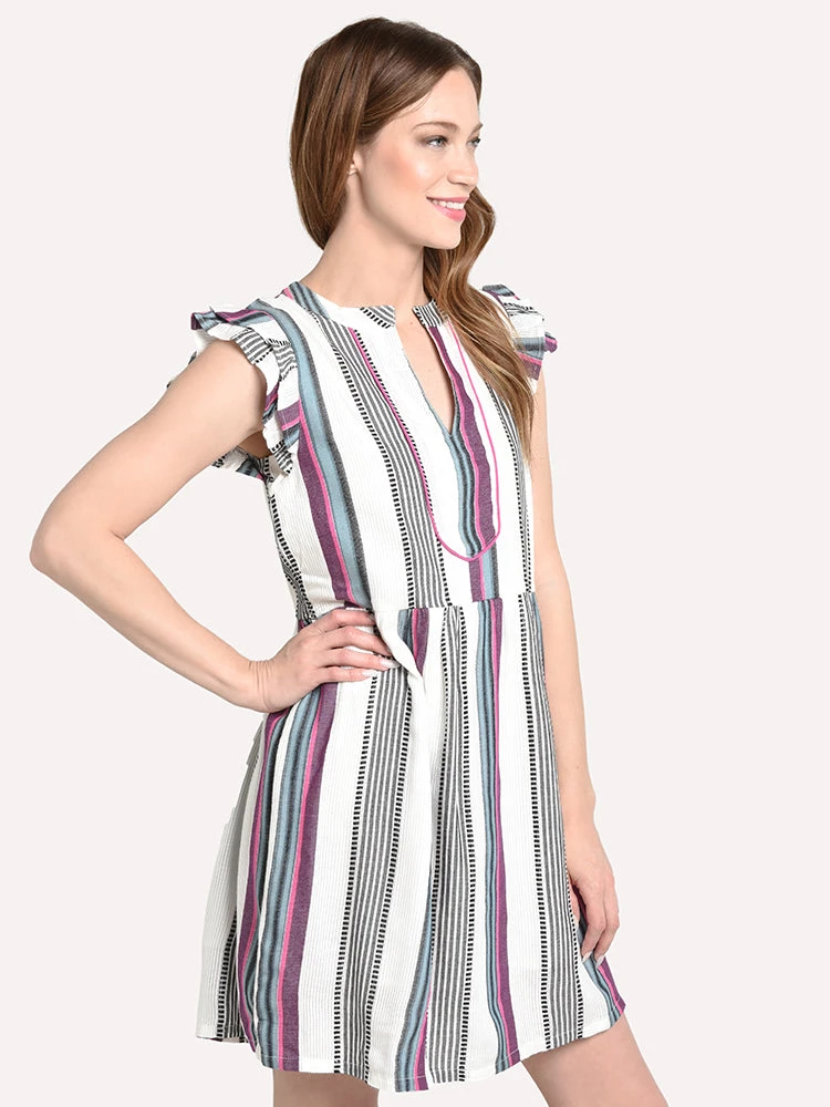 THML Women's Flutter Sleeve Stripe Dress 3 THML Women's Flutter Sleeve Stripe Dress - Image 3