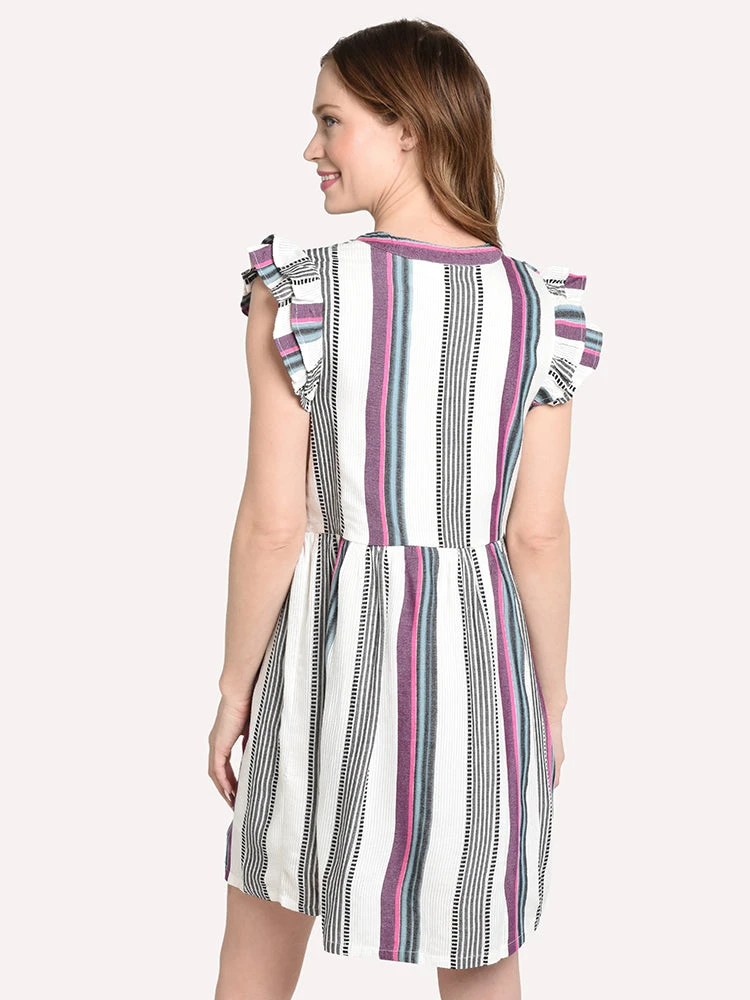 THML Women's Flutter Sleeve Stripe Dress 4 THML Women's Flutter Sleeve Stripe Dress - Image 4