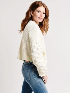 GLAM Bubble Sleeve Rib Knit Sweater -Standrews Links Officials Store sw1295 whitealt1
