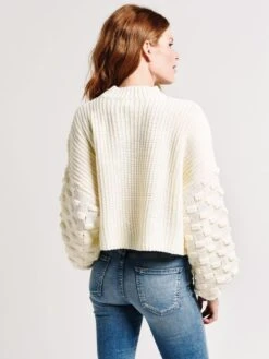 GLAM Bubble Sleeve Rib Knit Sweater -Standrews Links Officials Store sw1295 whitealt2