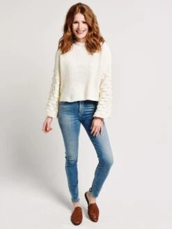 GLAM Bubble Sleeve Rib Knit Sweater -Standrews Links Officials Store sw1295 whitealt3