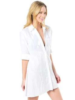 Tommy Bahama Women's Crinkle Cotton A-Line Boyfriend Shirt -Standrews Links Officials Store tsw53123c whitealt1