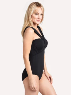 Tommy Bahama Women's Draped Shoulder Strap 1 Piece Swim Suit -Standrews Links Officials Store tsw90124p blackalt2
