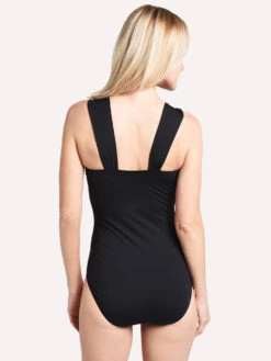 Tommy Bahama Women's Draped Shoulder Strap 1 Piece Swim Suit -Standrews Links Officials Store tsw90124p blackalt3