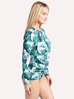 Tommy Bahama Women's Long Sleeve Twist Front Rashgaurd -Standrews Links Officials Store tsw90619c ltlavenderalt2