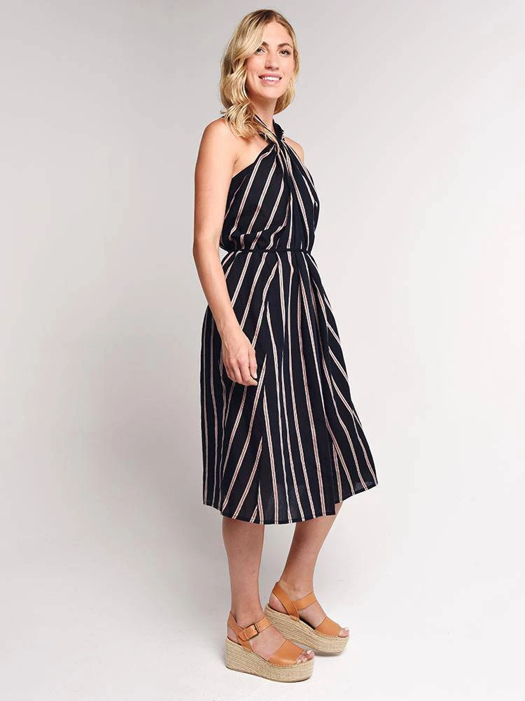 Vince Textured Stripe Twist Front Halter Dress 1 Vince Textured Stripe Twist Front Halter Dress