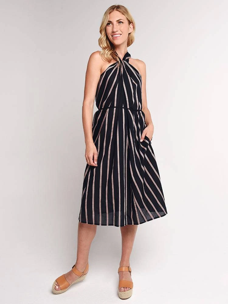 Vince Textured Stripe Twist Front Halter Dress 4 Vince Textured Stripe Twist Front Halter Dress - Image 4
